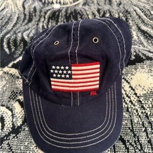Polo Ralph Lauren Americana Flag Patchwork Navy Blue/Brown Adjustable Strap Hat